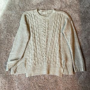Hem & Thread Womens Cream/Khaki Split Front Sweater